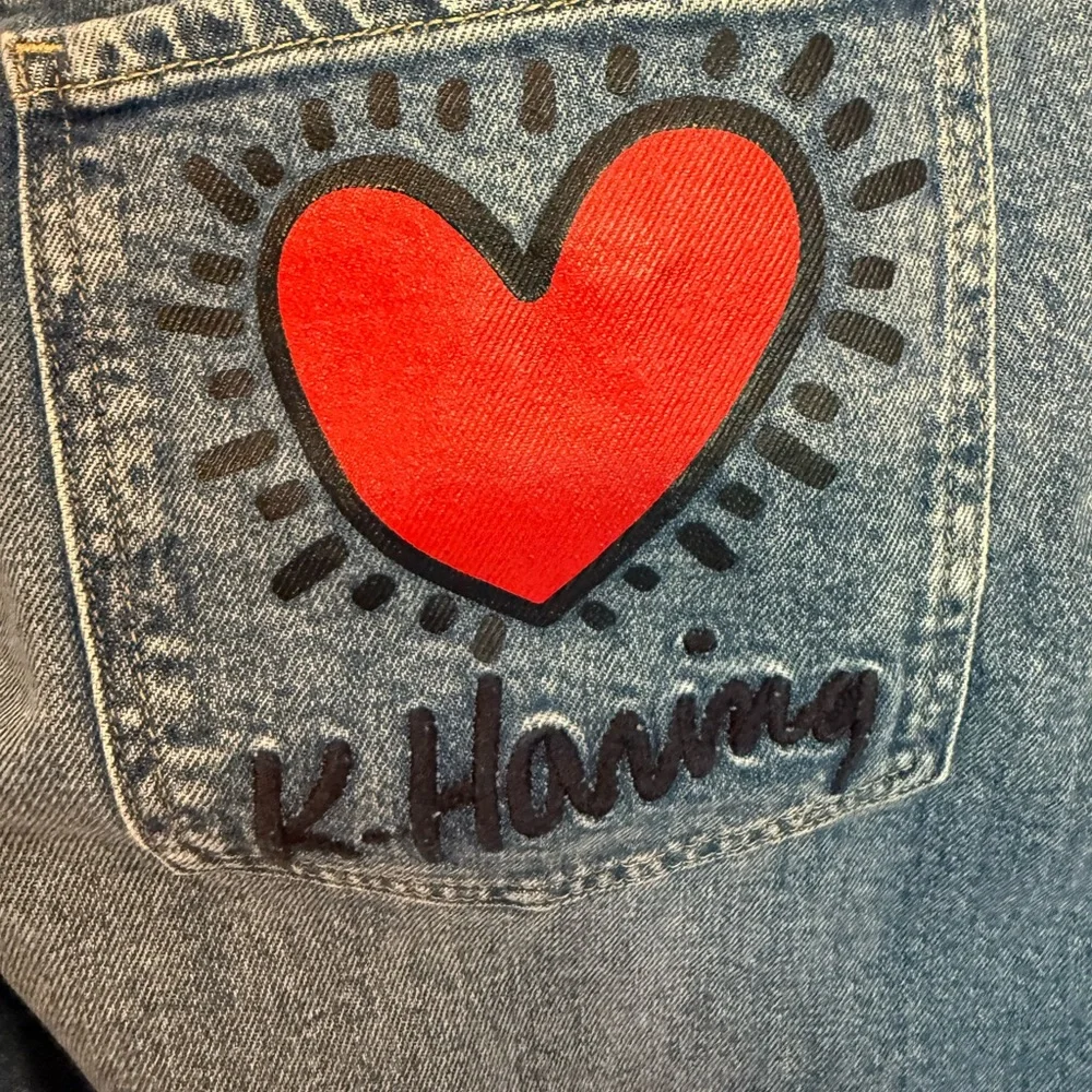H&M Blue Keith Haring Heart-Patterned Wide Leg Jeans - Picture 10 of 10